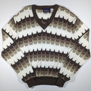 Vintage Madison V Neck Sweater Women's XL Acrylic Brown Cream Long Sleeve